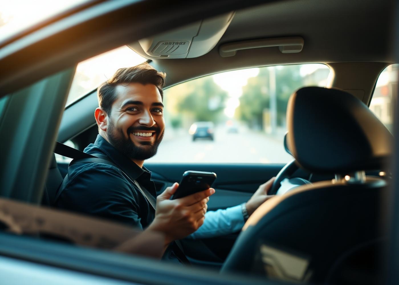 Motorista sorridente ao volante